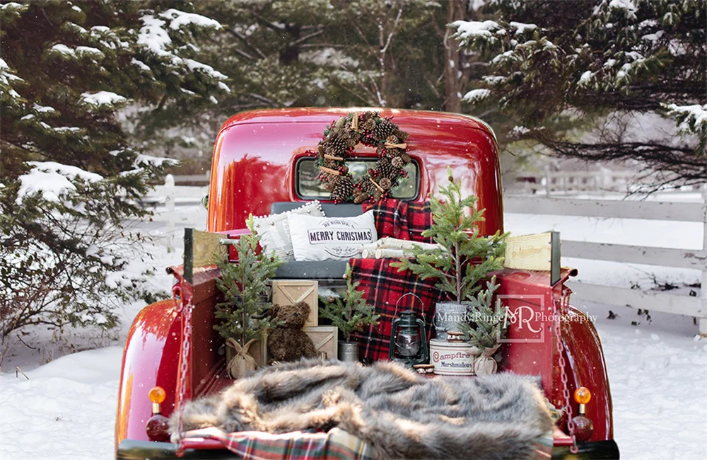 Kate Red Christmas Truck in Snow Backdrop Designed by Mandy Ringe Photography - Image 10