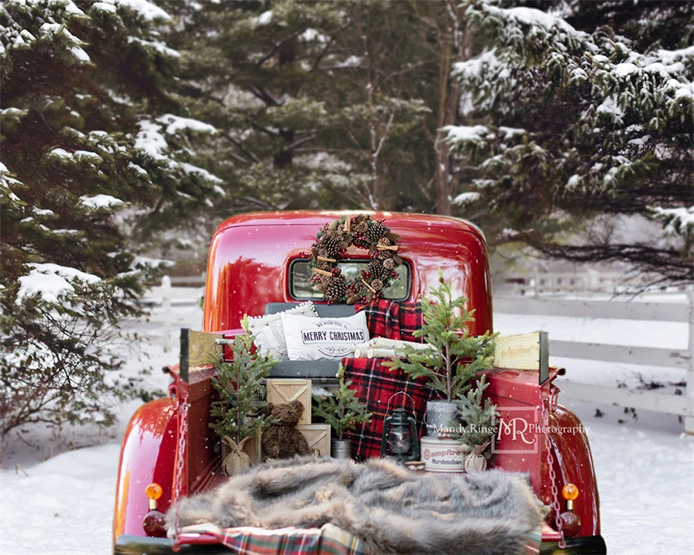Kate Red Christmas Truck in Snow Backdrop Designed by Mandy Ringe Photography - Image 11