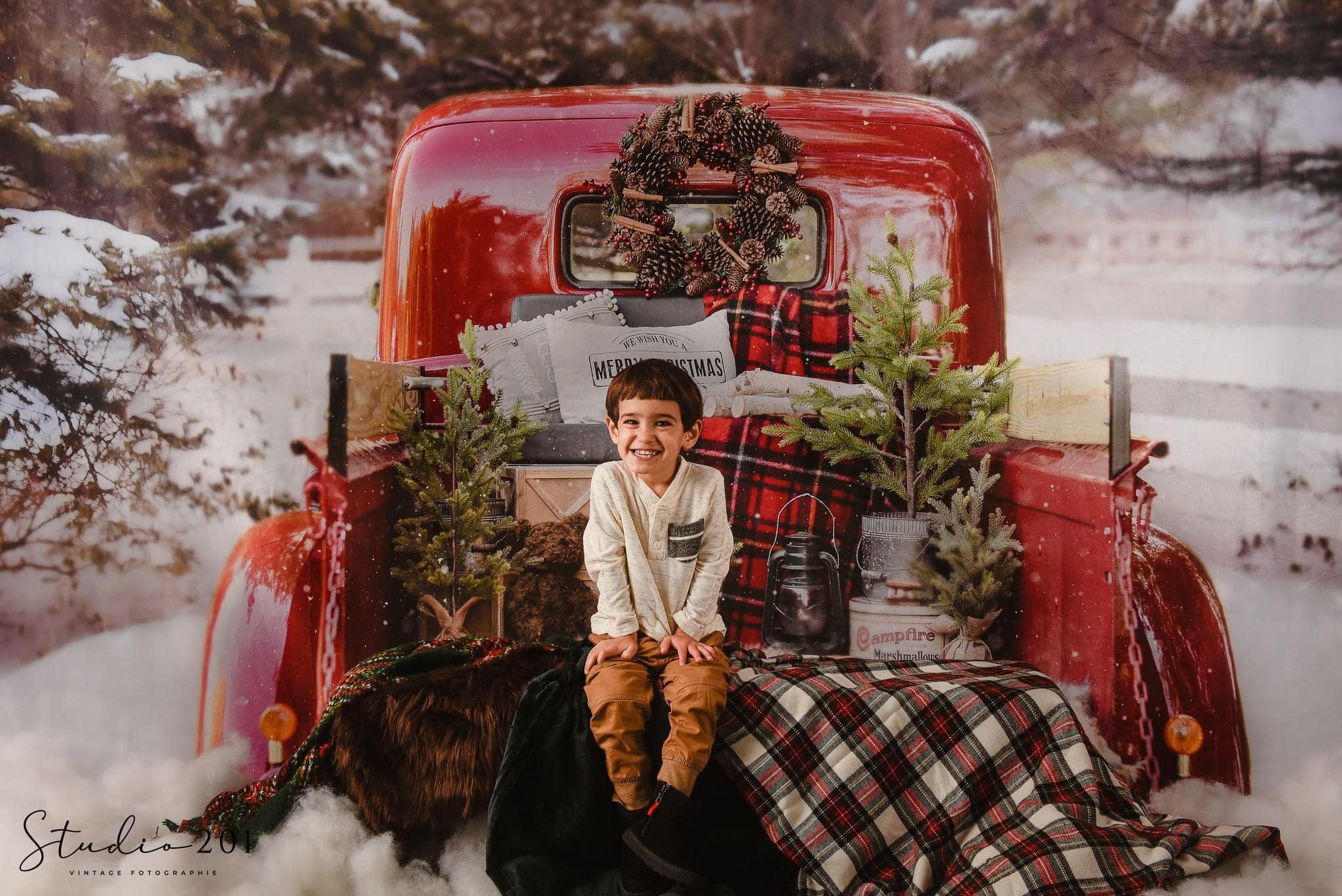 Kate Red Christmas Truck in Snow Backdrop Designed by Mandy Ringe Photography - Image 12