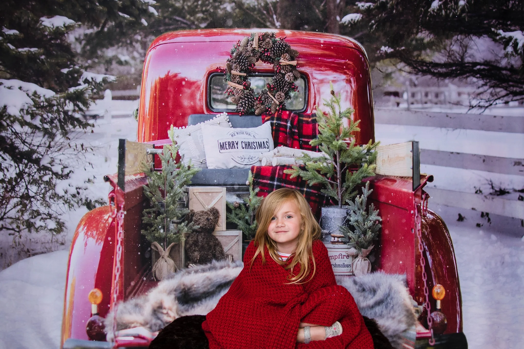 Kate Red Christmas Truck in Snow Backdrop Designed by Mandy Ringe Photography - Image 13