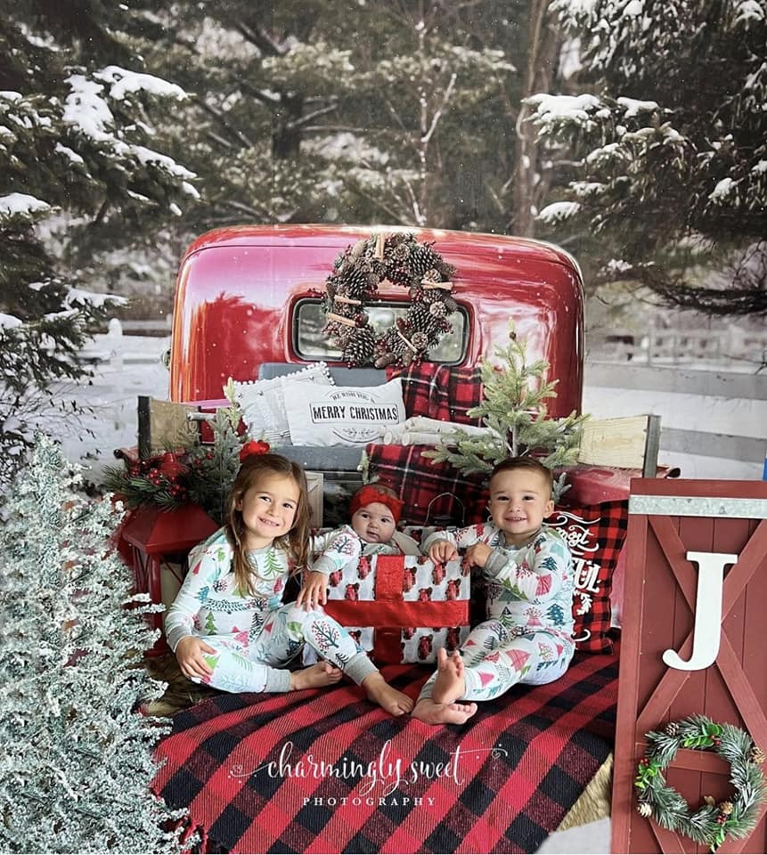 Kate Red Christmas Truck in Snow Backdrop Designed by Mandy Ringe Photography - Image 14