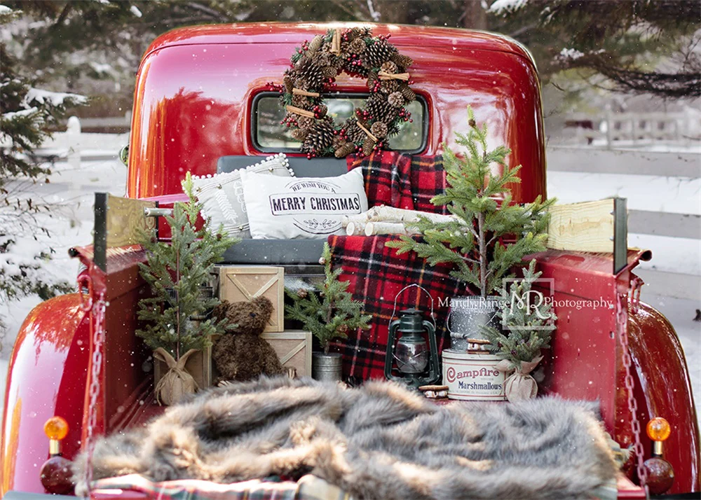 Kate Red Christmas Truck in Snow Backdrop Designed by Mandy Ringe Photography - Image 2