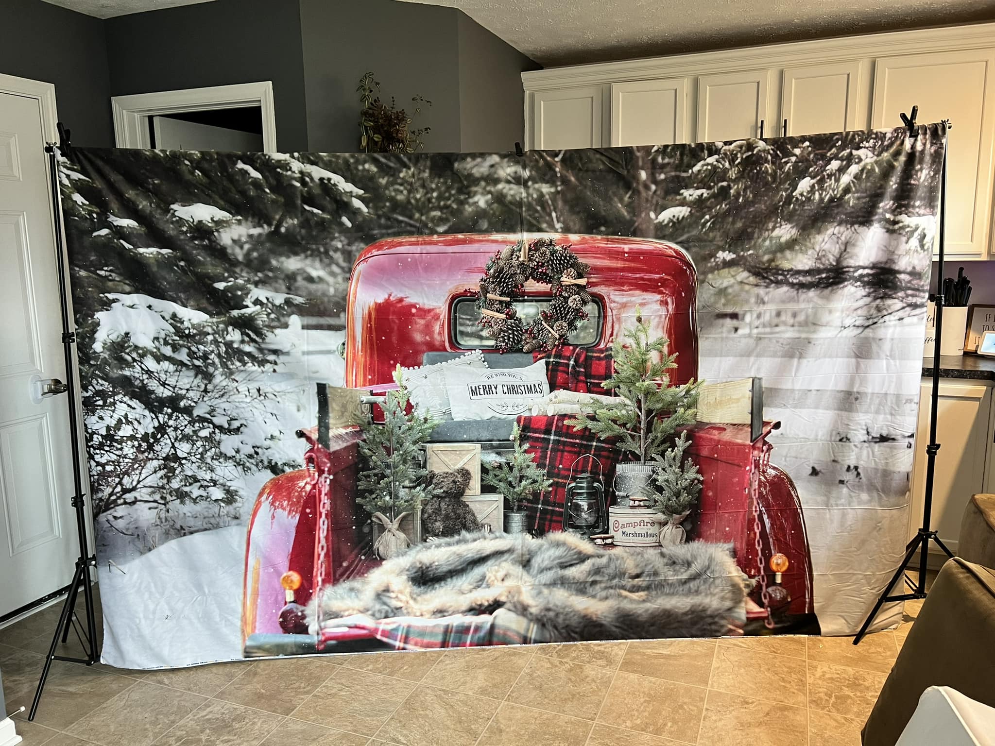 Kate Red Christmas Truck in Snow Backdrop Designed by Mandy Ringe Photography - Image 3