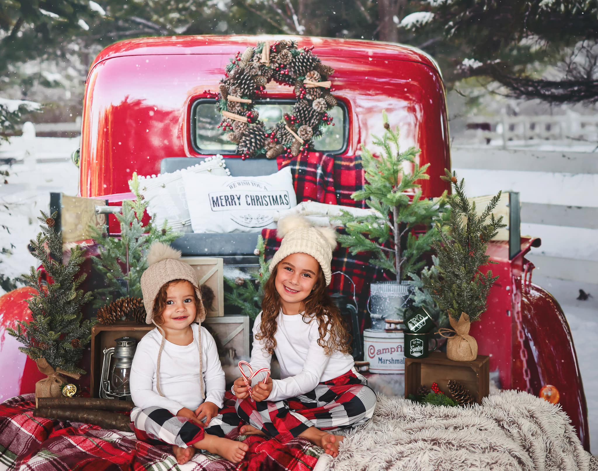 Kate Red Christmas Truck in Snow Backdrop Designed by Mandy Ringe Photography - Image 5