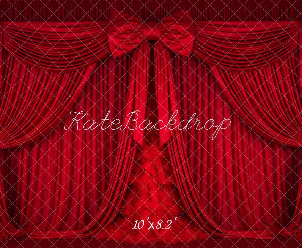 Kate Red Curtain Drapes Bow Fleece Backdrop Designed by Patty Robert - Image 3