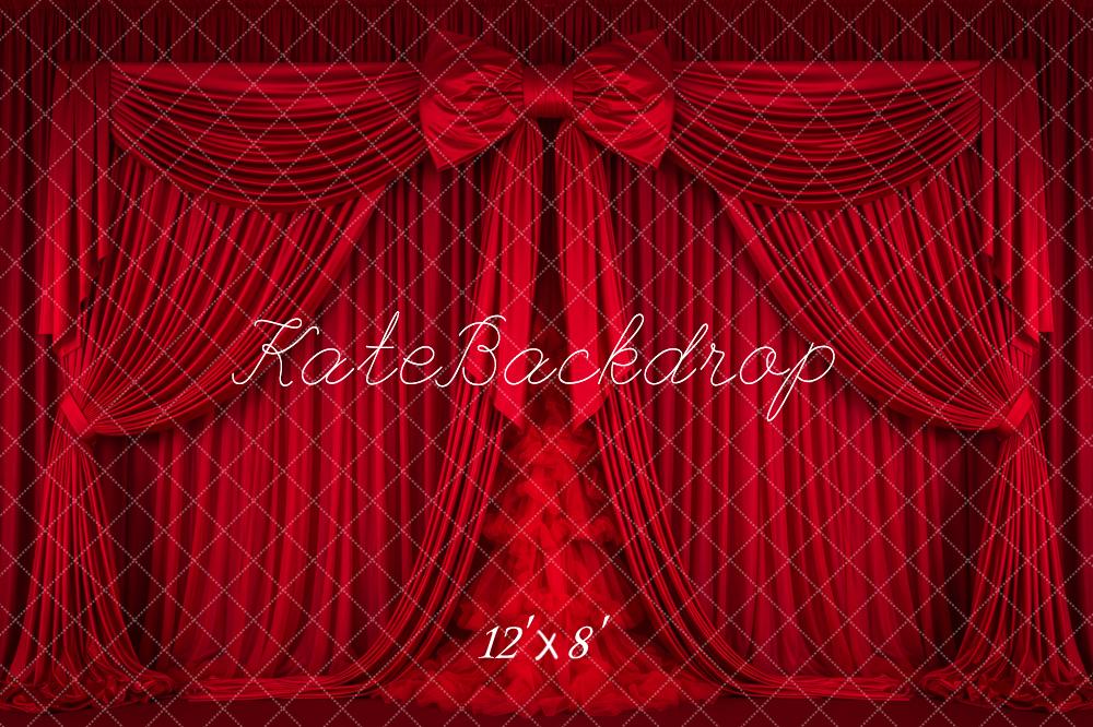 Kate Red Curtain Drapes Bow Fleece Backdrop Designed by Patty Robert - Image 4