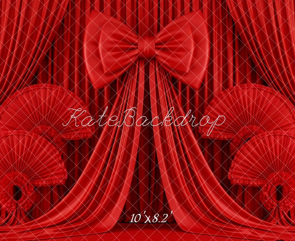Kate Red Curtains Bow Fans Backdrop Designed by Patty Robert - Image 10