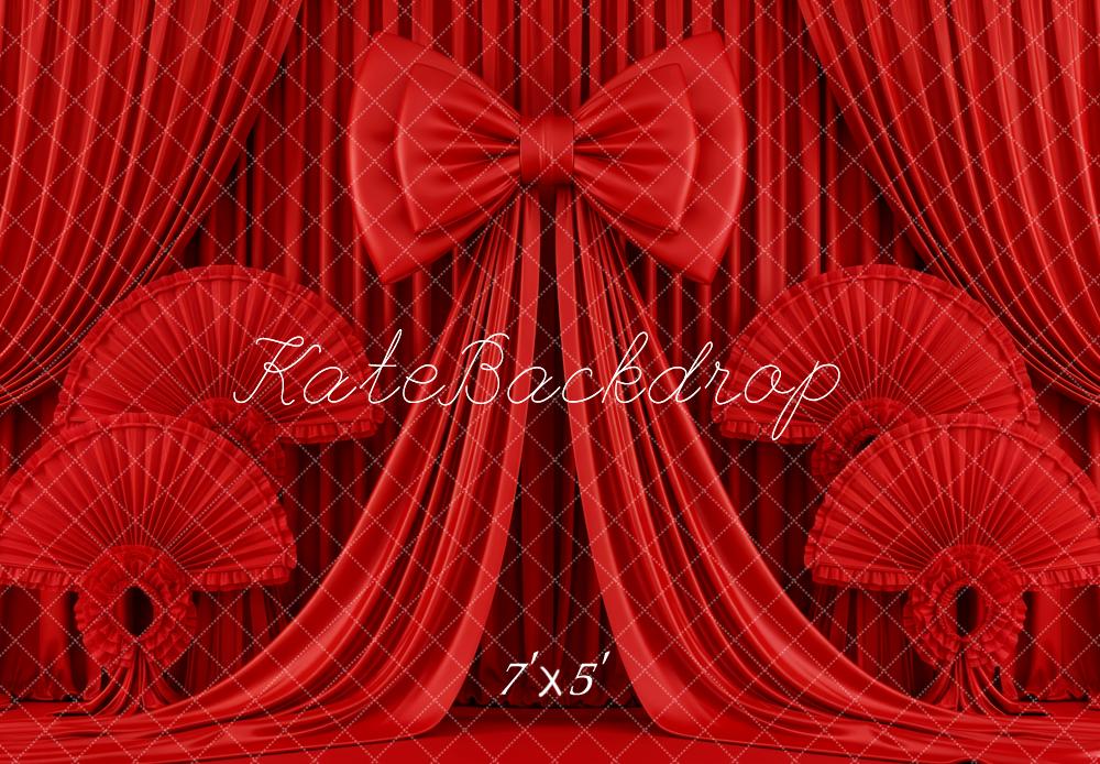 Kate Red Curtains Bow Fans Backdrop Designed by Patty Robert - Image 2