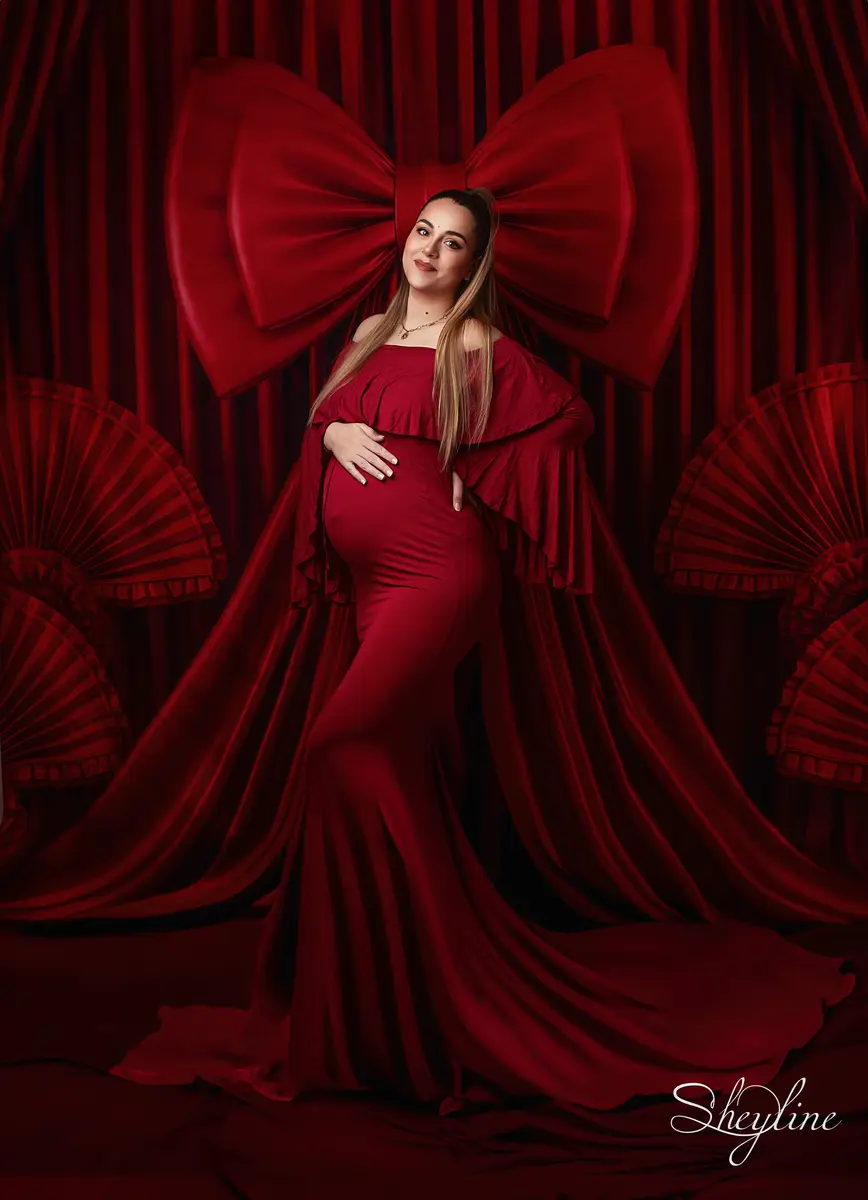 Kate Red Curtains Bow Fans Backdrop Designed by Patty Robert - Image 3