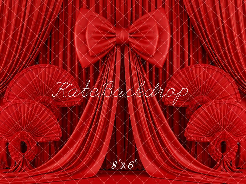 Kate Red Curtains Bow Fans Backdrop Designed by Patty Robert - Image 7
