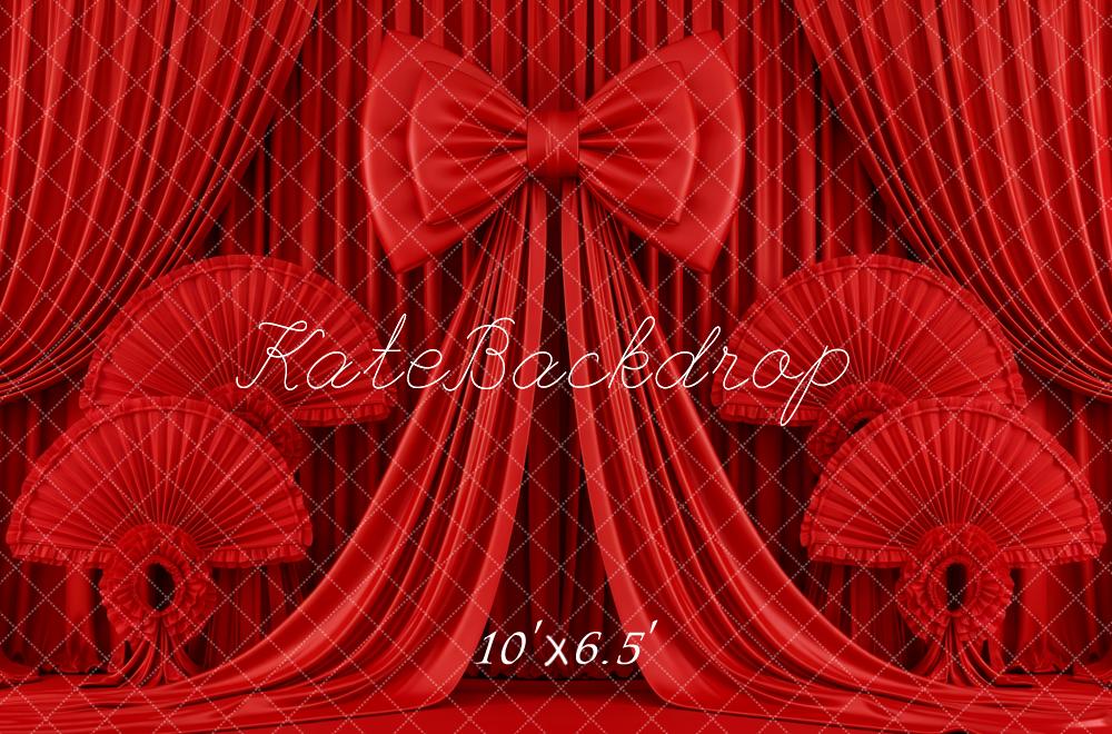 Kate Red Curtains Bow Fans Backdrop Designed by Patty Robert - Image 8