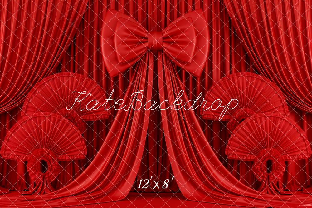 Kate Red Curtains Bow Fans Fleece Backdrop Designed by Patty Robert - Image 4