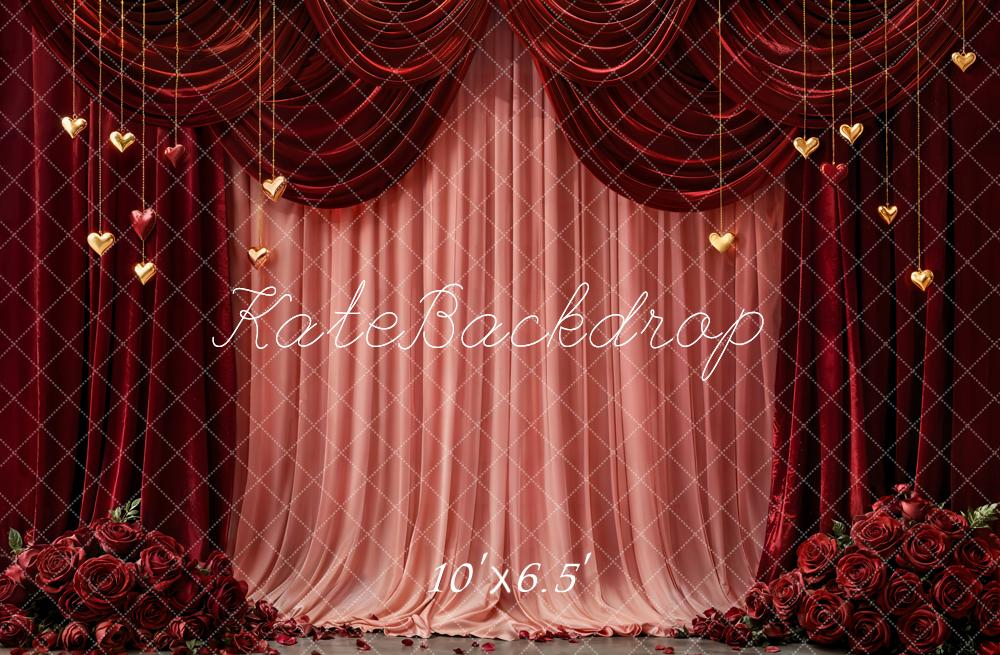 Kate Red Curtains Roses Hearts Backdrop Designed by Emetselch - Image 4