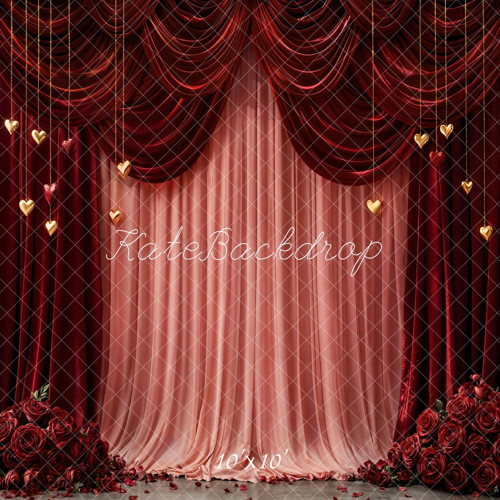 Kate Red Curtains Roses Hearts Backdrop Designed by Emetselch - Image 7