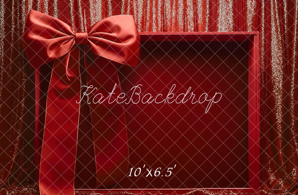 Kate Red Gift Box Bow Glitter Fleece Backdrop Designed by Emetselch - Image 2