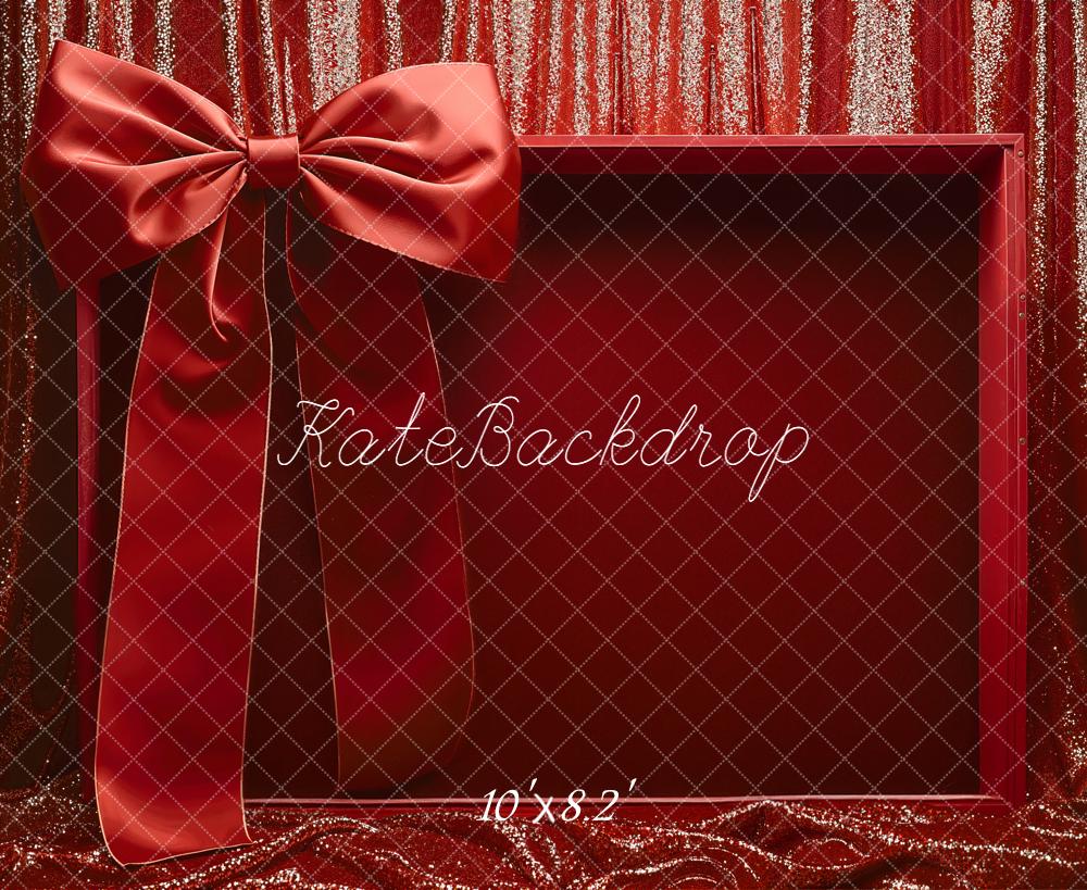 Kate Red Gift Box Bow Glitter Fleece Backdrop Designed by Emetselch - Image 3