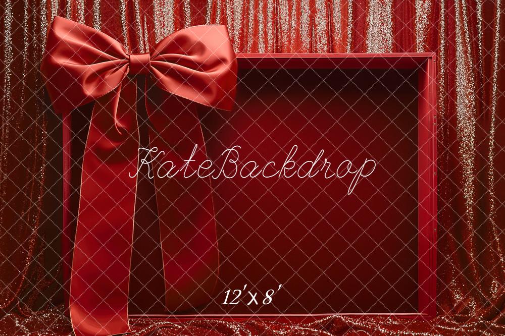 Kate Red Gift Box Bow Glitter Fleece Backdrop Designed by Emetselch - Image 4