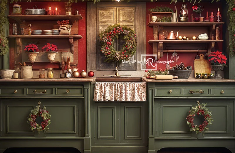 Kate Red&Green Christmas Kitchen Backdrop Designed by Mandy Ringe Photography - Image 10