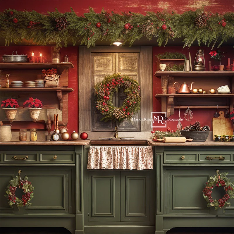 Kate Red&Green Christmas Kitchen Backdrop Designed by Mandy Ringe Photography - Image 11