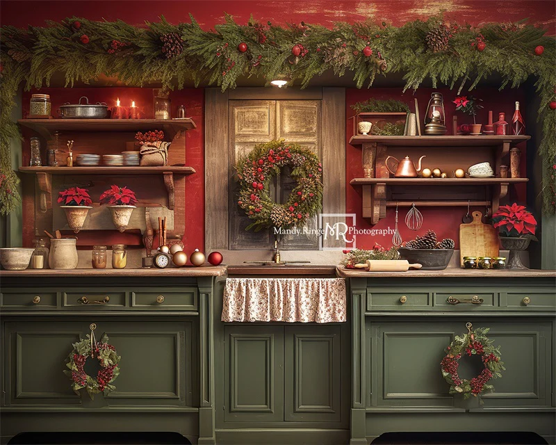 Kate Red&Green Christmas Kitchen Backdrop Designed by Mandy Ringe Photography - Image 12