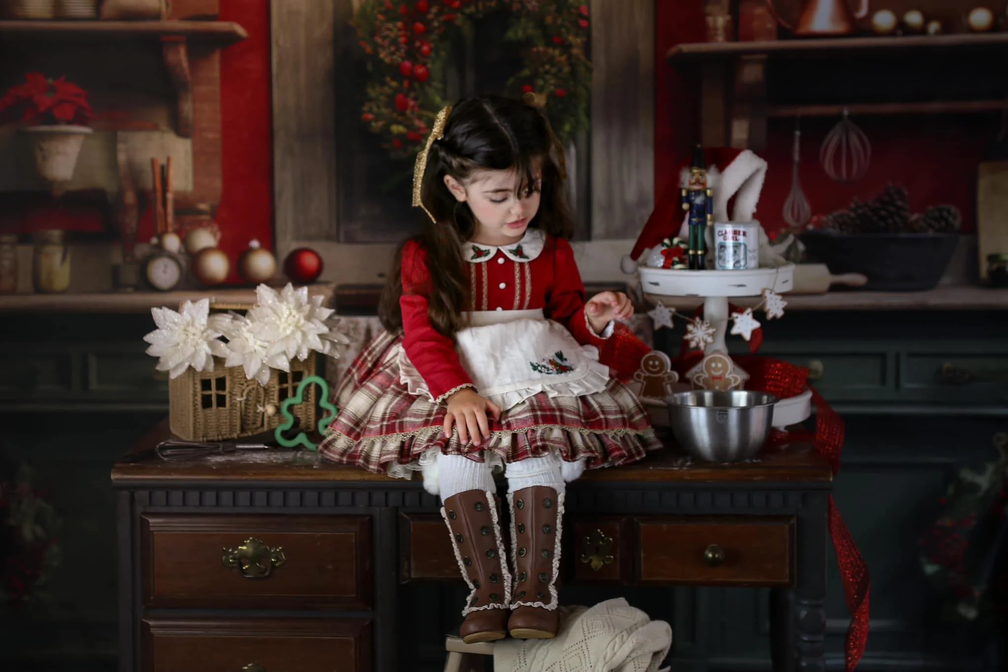 Kate Red&Green Christmas Kitchen Backdrop Designed by Mandy Ringe Photography - Image 3