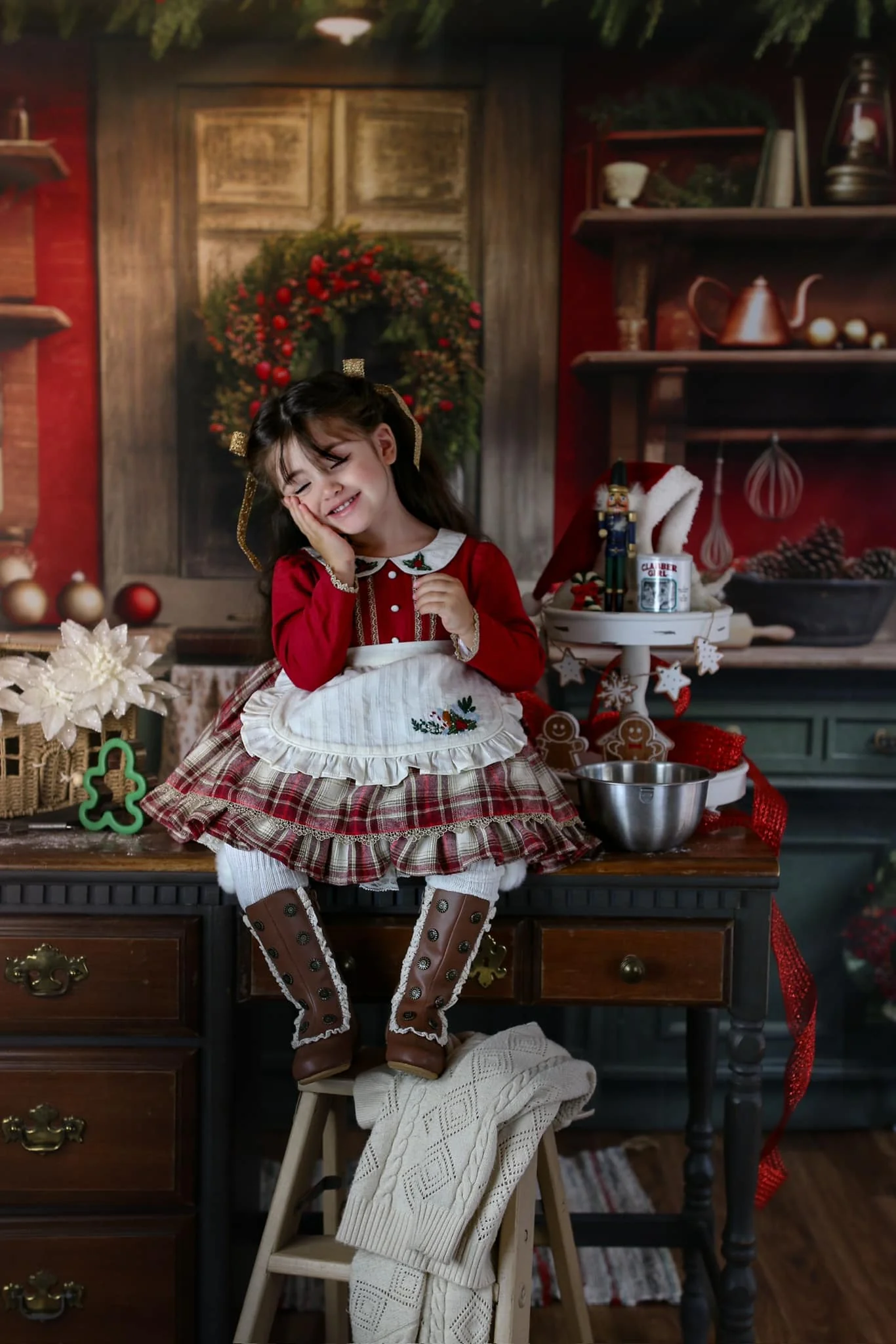 Kate Red&Green Christmas Kitchen Backdrop Designed by Mandy Ringe Photography - Image 6