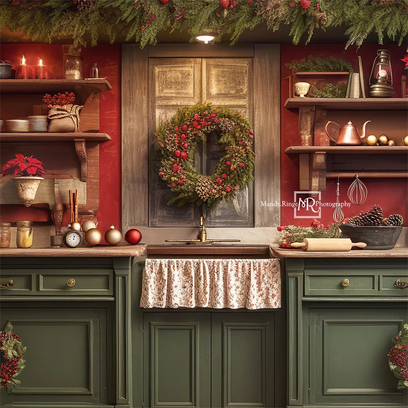 Kate Red&Green Christmas Kitchen Backdrop Designed by Mandy Ringe Photography - Image 8
