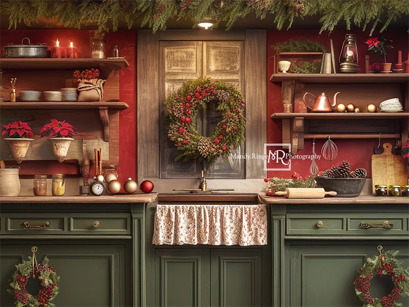 Kate Red&Green Christmas Kitchen Backdrop Designed by Mandy Ringe Photography - Image 9