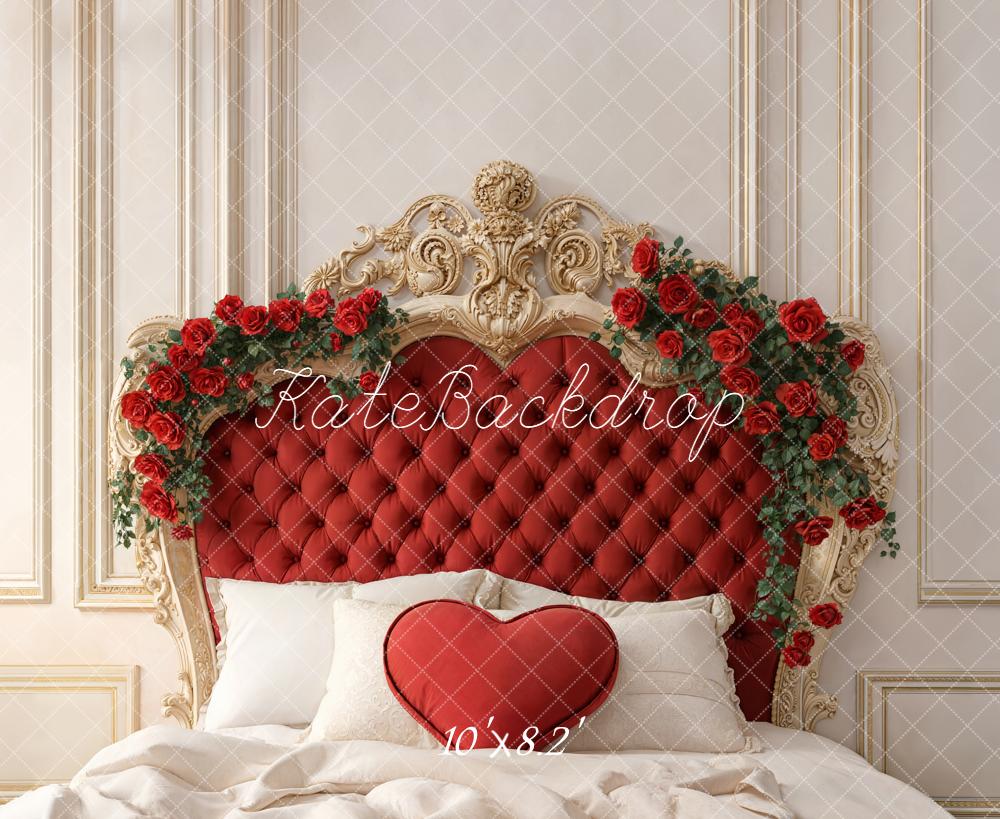 Kate Red Headboard Heart Pillow Fleece Backdrop Designed by Emetselch - Image 3