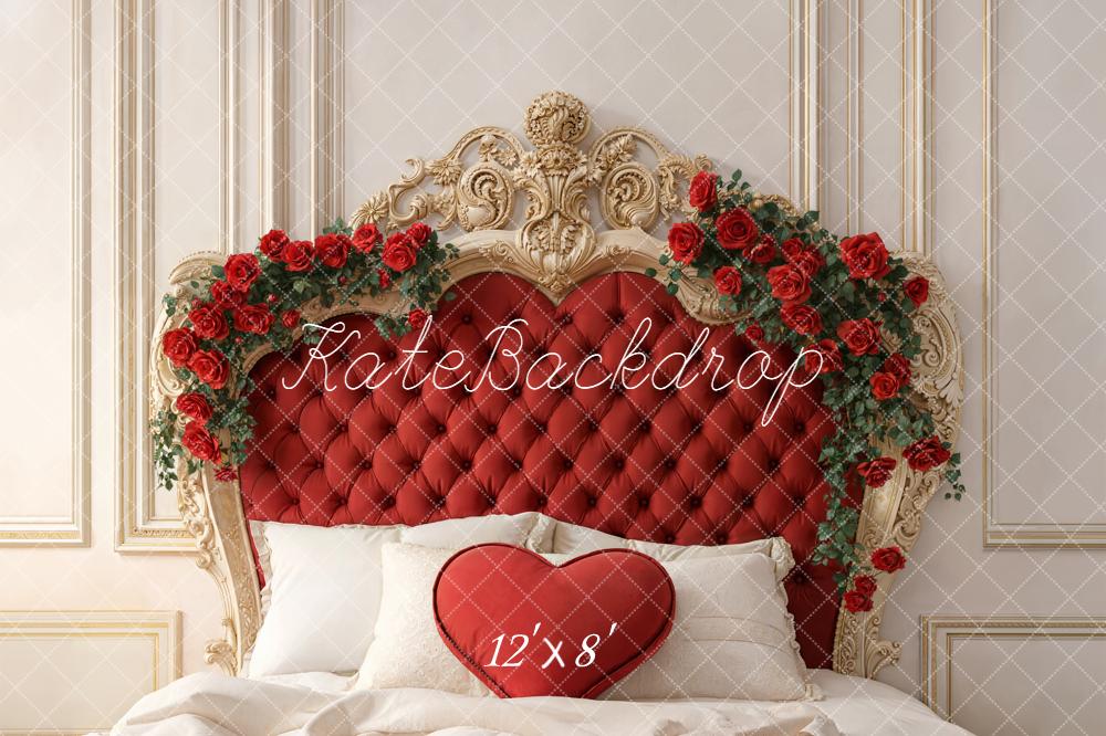 Kate Red Headboard Heart Pillow Fleece Backdrop Designed by Emetselch - Image 4