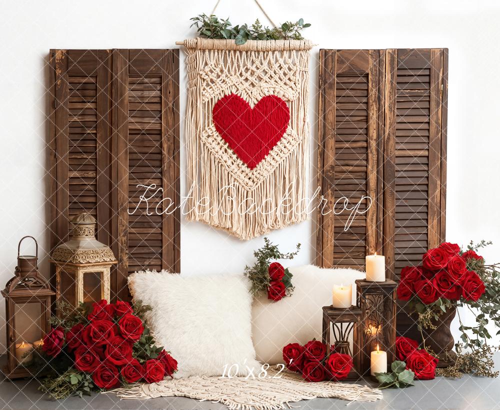 Kate Red Heart Roses Rustic Shutters Fleece Backdrop Designed by Emetselch - Image 3