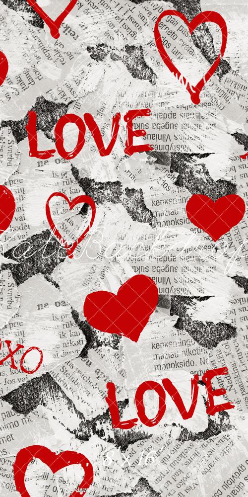 Kate Valentine Red Hearts Love Graffiti Newspaper Backdrop Designed by Emetselch - Image 10