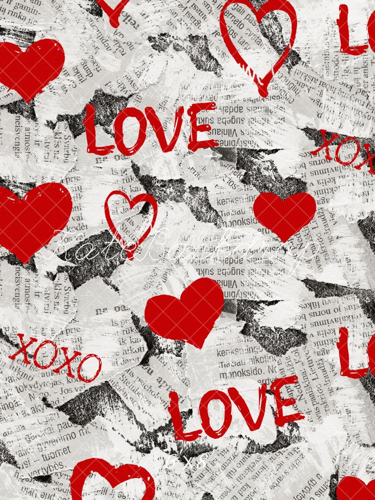 Kate Valentine Red Hearts Love Graffiti Newspaper Backdrop Designed by Emetselch - Image 3