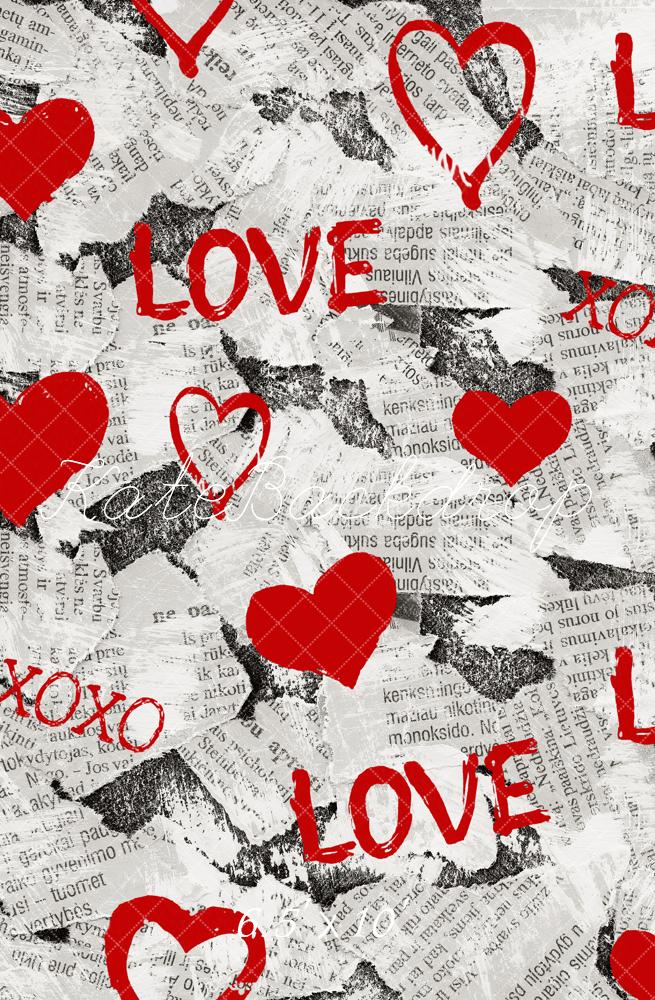 Kate Valentine Red Hearts Love Graffiti Newspaper Backdrop Designed by Emetselch - Image 4