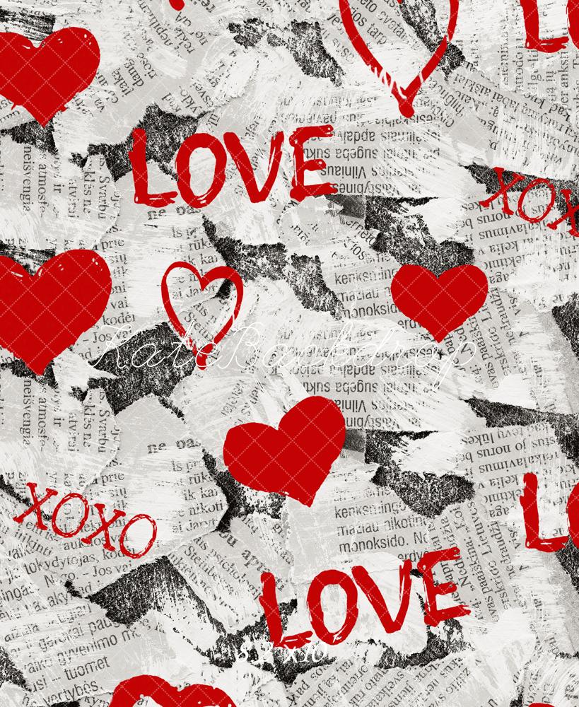 Kate Valentine Red Hearts Love Graffiti Newspaper Backdrop Designed by Emetselch - Image 6