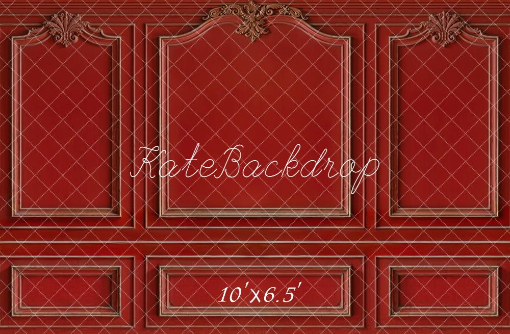Kate Red Ornate Moulding Vintage Wall Fleece Backdrop Designed by Kate Image - Image 2