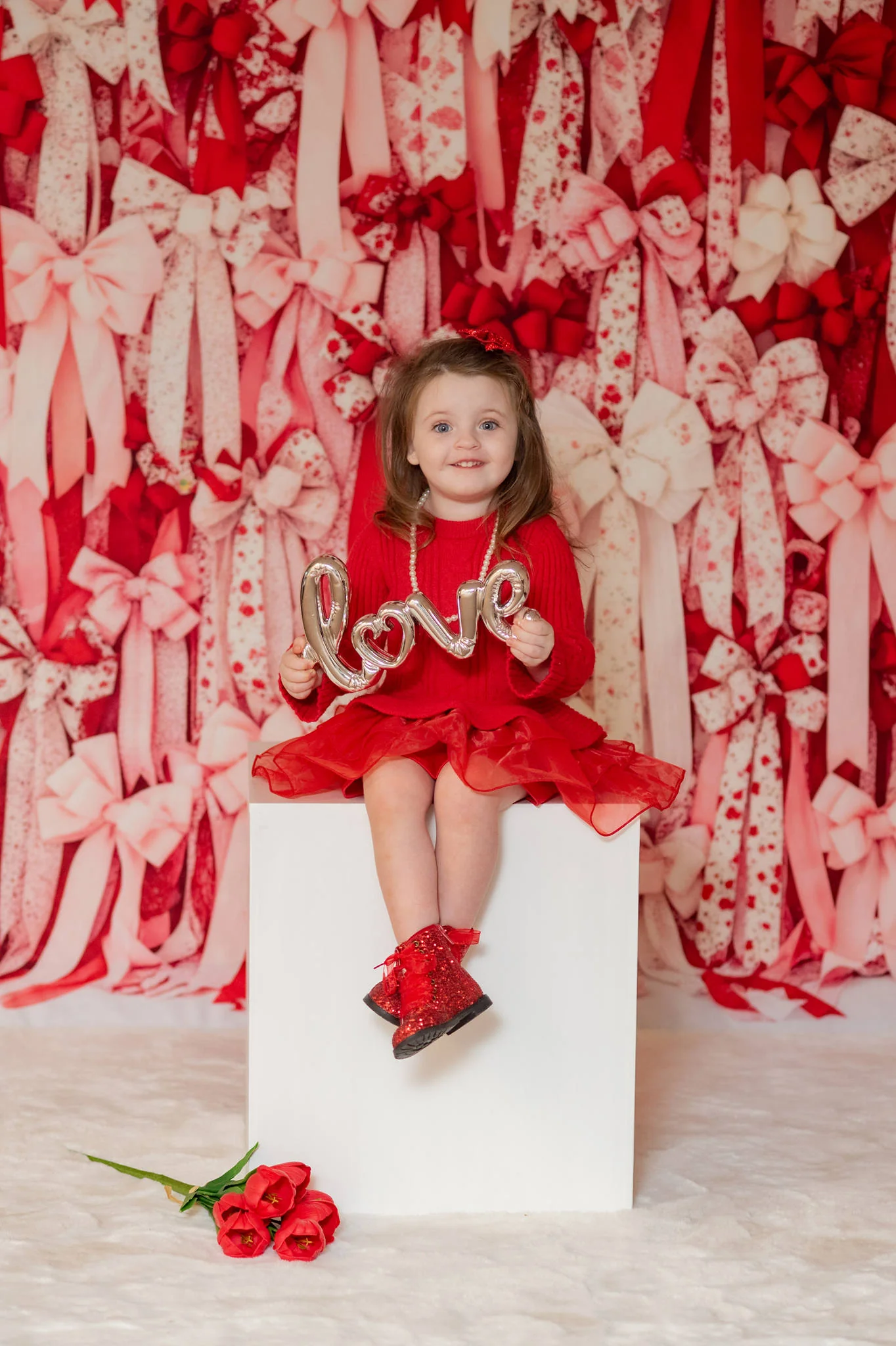 Kate Valentine Red Pink White Ribbons Bows Backdrop Designed by Patty Robert