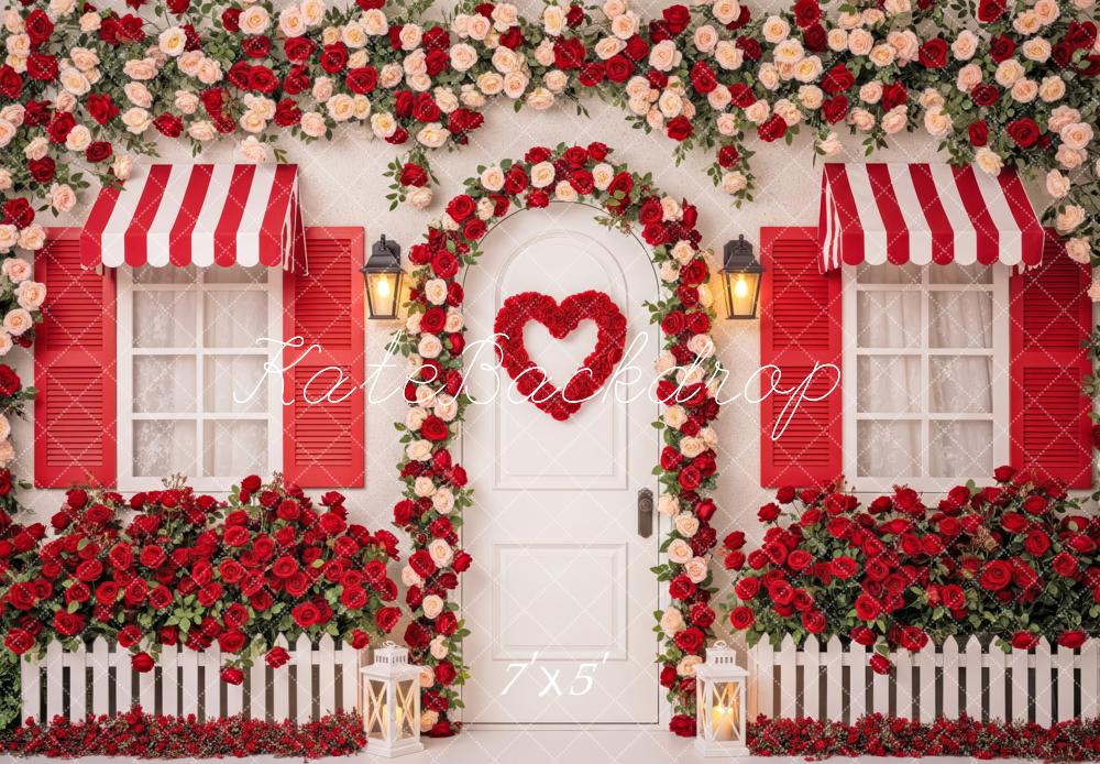 Kate Valentine Red Rose Cottage Striped Awning Backdrop Designed by Patty Robert - Image 2