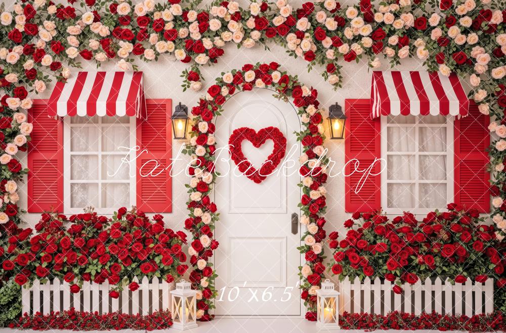 Kate Valentine Red Rose Cottage Striped Awning Backdrop Designed by Patty Robert - Image 6