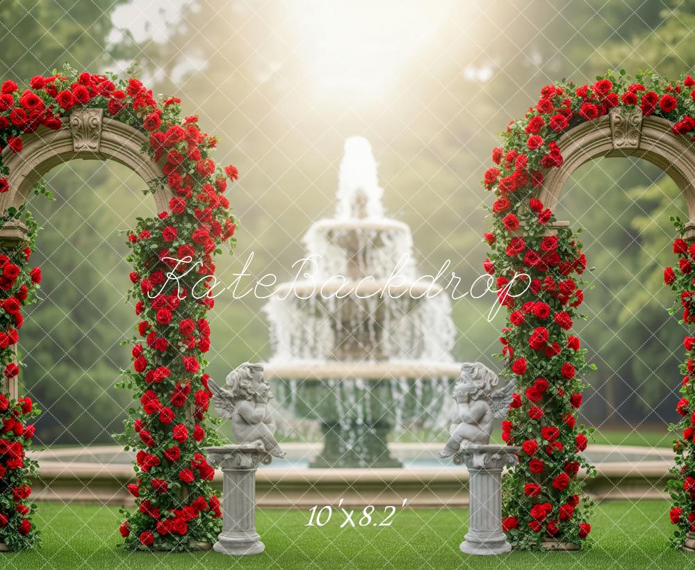 Kate Red Roses Arch Fountain Fleece Backdrop Designed by Patty Robert - Image 3