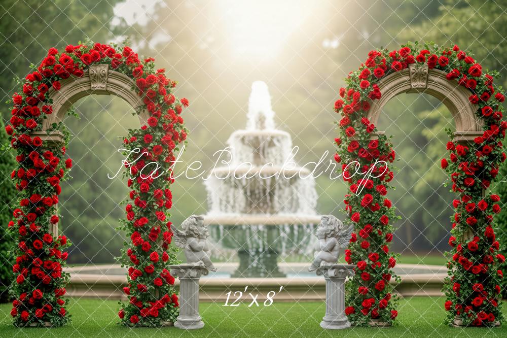 Kate Red Roses Arch Fountain Fleece Backdrop Designed by Patty Robert - Image 4