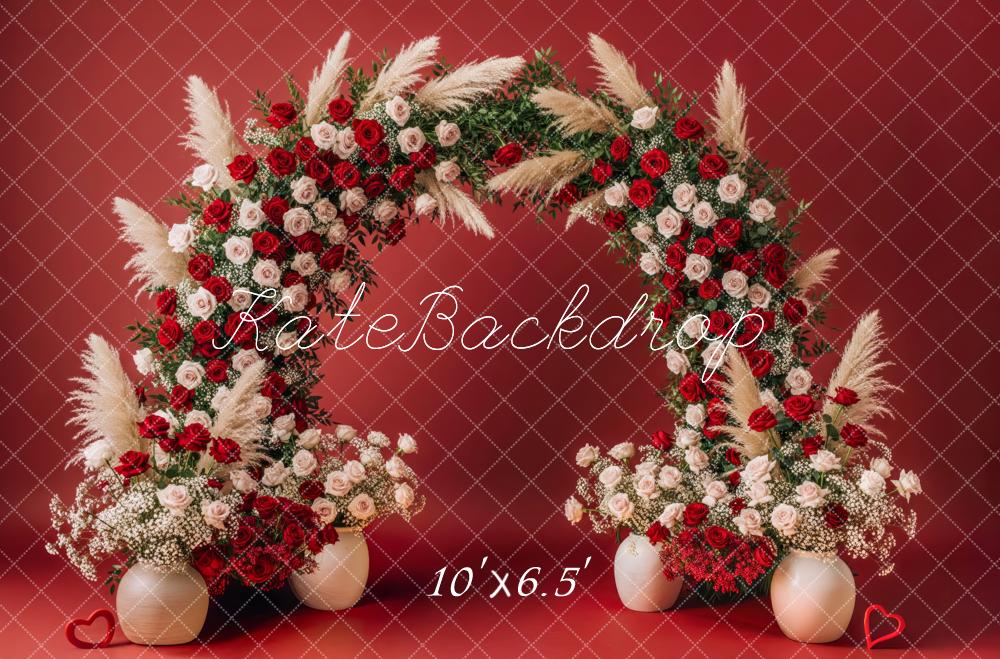 Kate Red Roses Arch Greenery Fleece Backdrop Designed by Patty Robert - Image 2