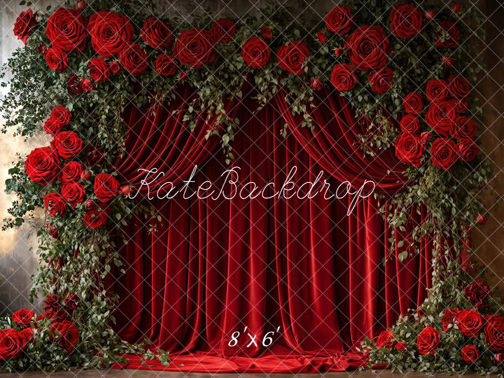 Kate Valentine Red Roses Curtain Backdrop Designed by Emetselch - Image 3
