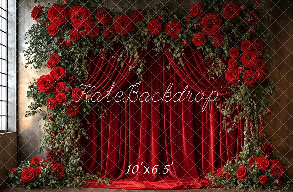 Kate Valentine Red Roses Curtain Backdrop Designed by Emetselch - Image 4