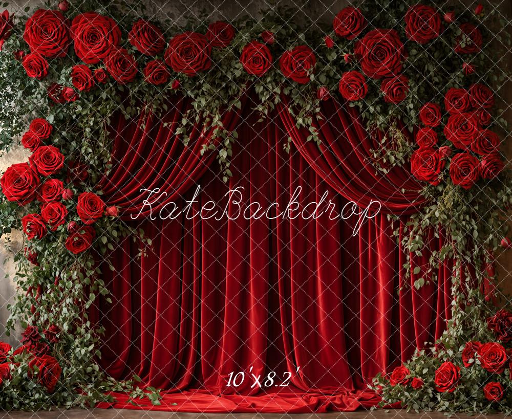 Kate Valentine Red Roses Curtain Backdrop Designed by Emetselch - Image 6