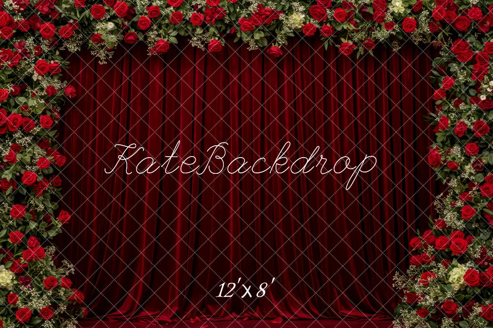 Kate Red Roses Curtain Garland Fleece Backdrop Designed by Patty Robert - Image 4