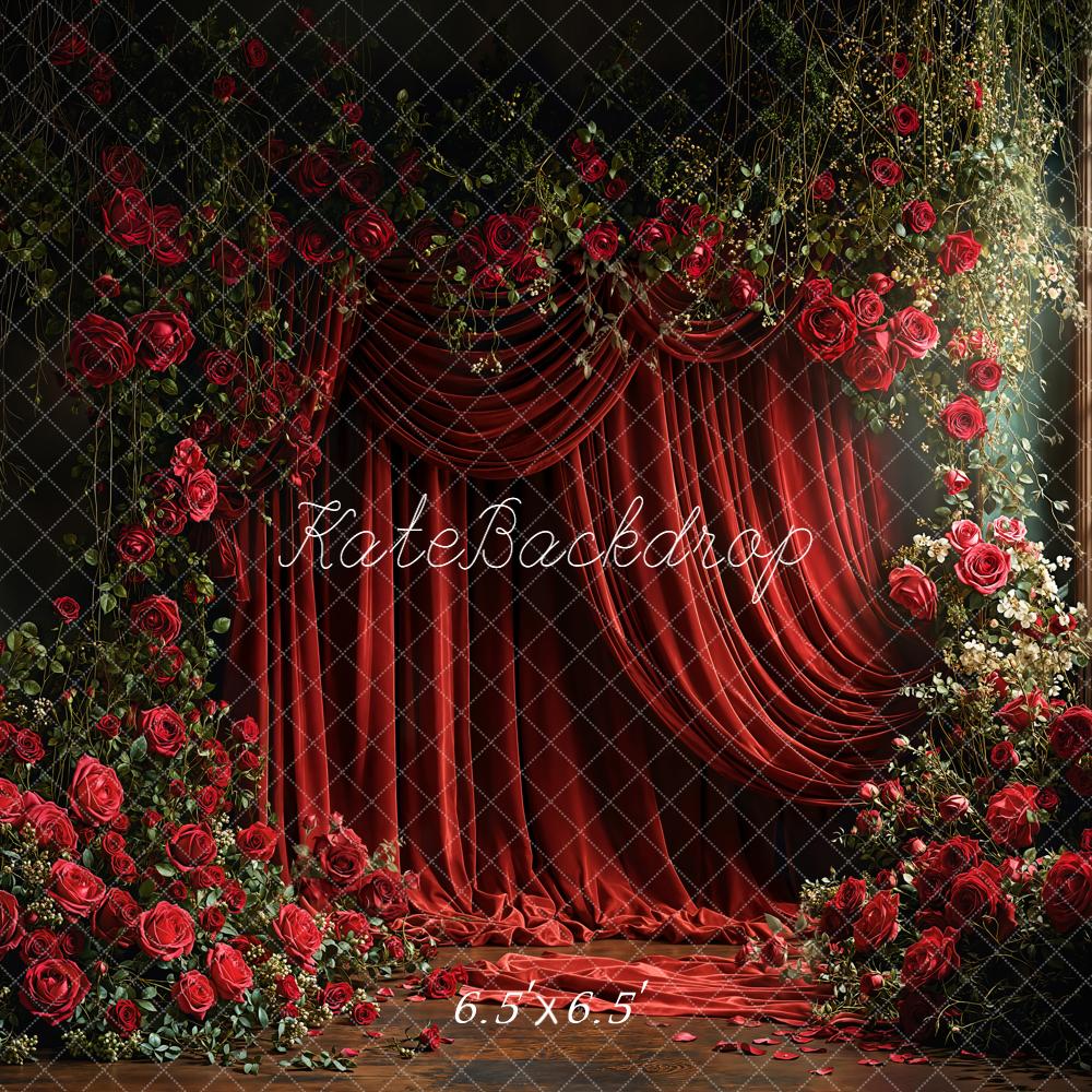 Kate Red Roses Drapery Window Backdrop Designed by Emetselch - Image 2