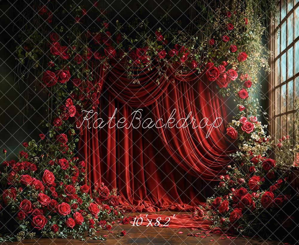 Kate Red Roses Drapery Window Backdrop Designed by Emetselch - Image 6