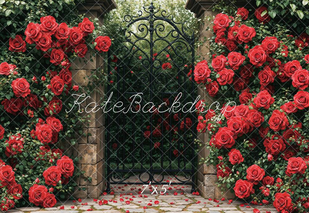 Kate Red Roses Garden Gate Backdrop Designed by Emetselch - Image 2