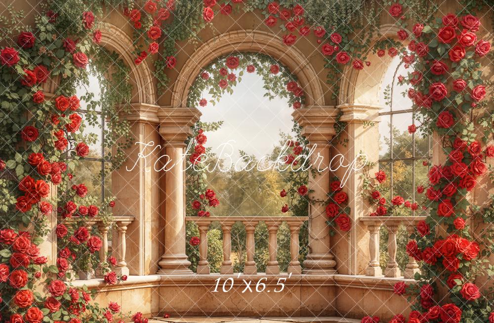 Kate Red Roses Stone Balcony Arches Backdrop Designed by Emetselch - Image 4
